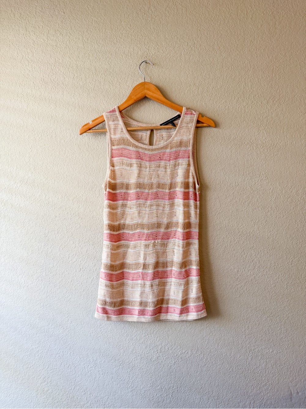 White House Black Market Cream Tank Top with Pink & Tan Stripes Small
